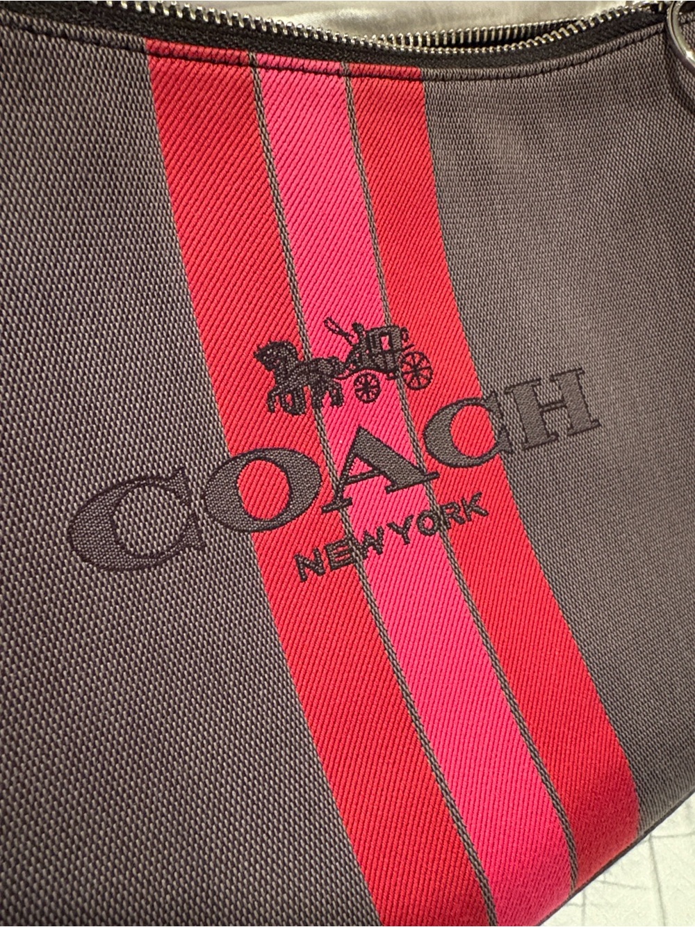 Coach Horse and Carriage Jacquard Sutton Crossbody Bag Pink & Red Center Stripe - Picture 6 of 16